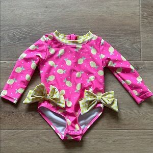 Pink Lemon Print Kids Swimwear